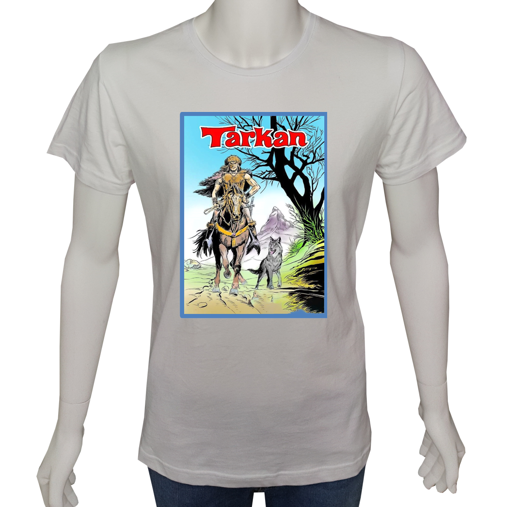 Unisex T-shirt Beyaz 'Çizgi Film&Roman / Tarkan' Baskılı
