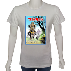 Unisex T-shirt Beyaz 'Çizgi Film&Roman / Tarkan' Baskılı
