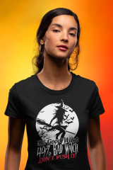 Kadın T-shirt Siyah 'Uçan Cadı' Baskılı
