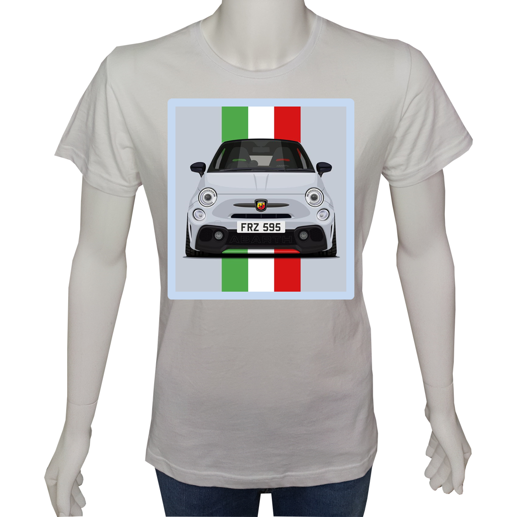 Unisex T-shirt Beyaz 'Oto / Abarth2' Baskılı