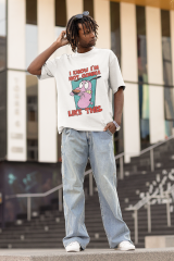 Oversize Unisex T-shirt Beyaz 'Fear of Dislike' Baskılı