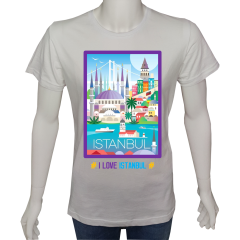 Regular Unisex T-shirt Beyaz 'Ülke&Şehir / İstanbul1' Baskılı
