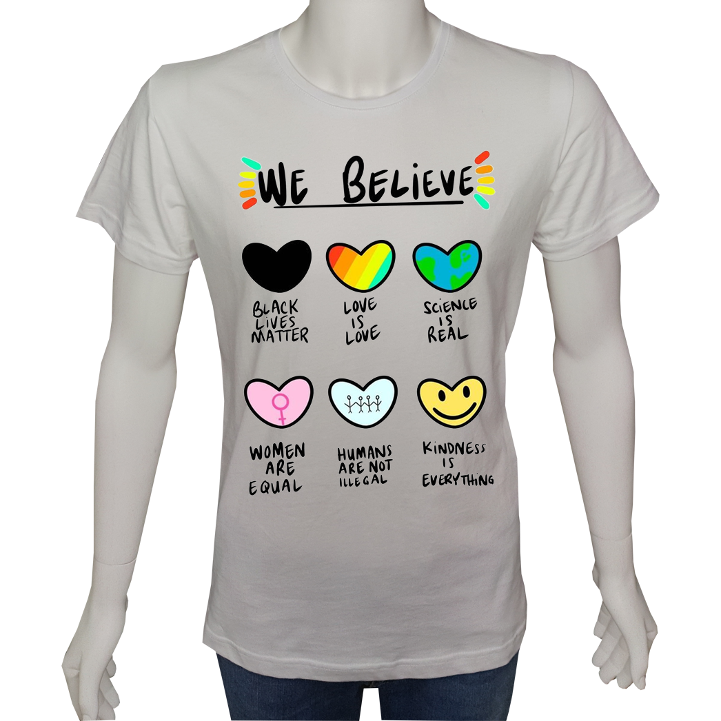 Unisex T-shirt Beyaz 'UyandırmaServisi / İnanıyoruz' Baskılı