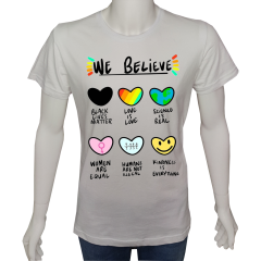 Unisex T-shirt Beyaz 'UyandırmaServisi / İnanıyoruz' Baskılı