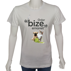 Unisex T-shirt Beyaz 'Doğa&Çevre/Onlar bize emanet' Baskılı