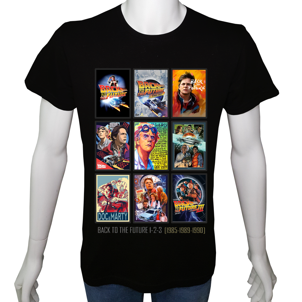 Unisex T-shirt Siyah 'Sinema&Dizi/Geleceğe Dönüş1' 2Baskılı