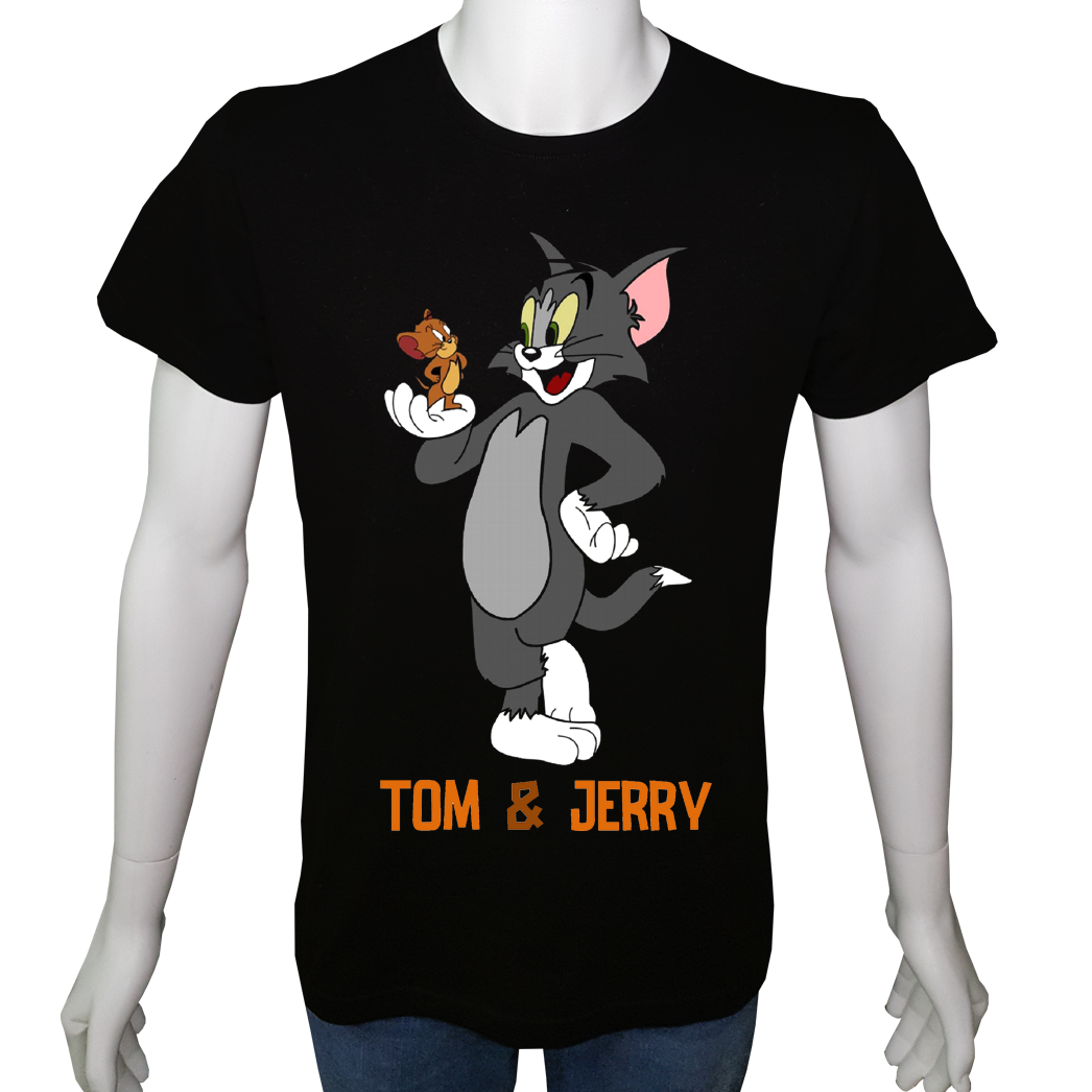 Unisex T-shirt Siyah 'Çizgi Film&Roman / Tom&Jerry' Baskılı