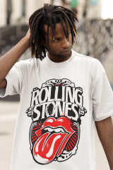 Oversize Unisex T-shirt Beyaz 'Rolling Stones' Baskılı