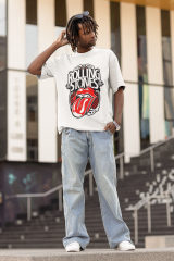 Oversize Unisex T-shirt Beyaz 'Rolling Stones' Baskılı