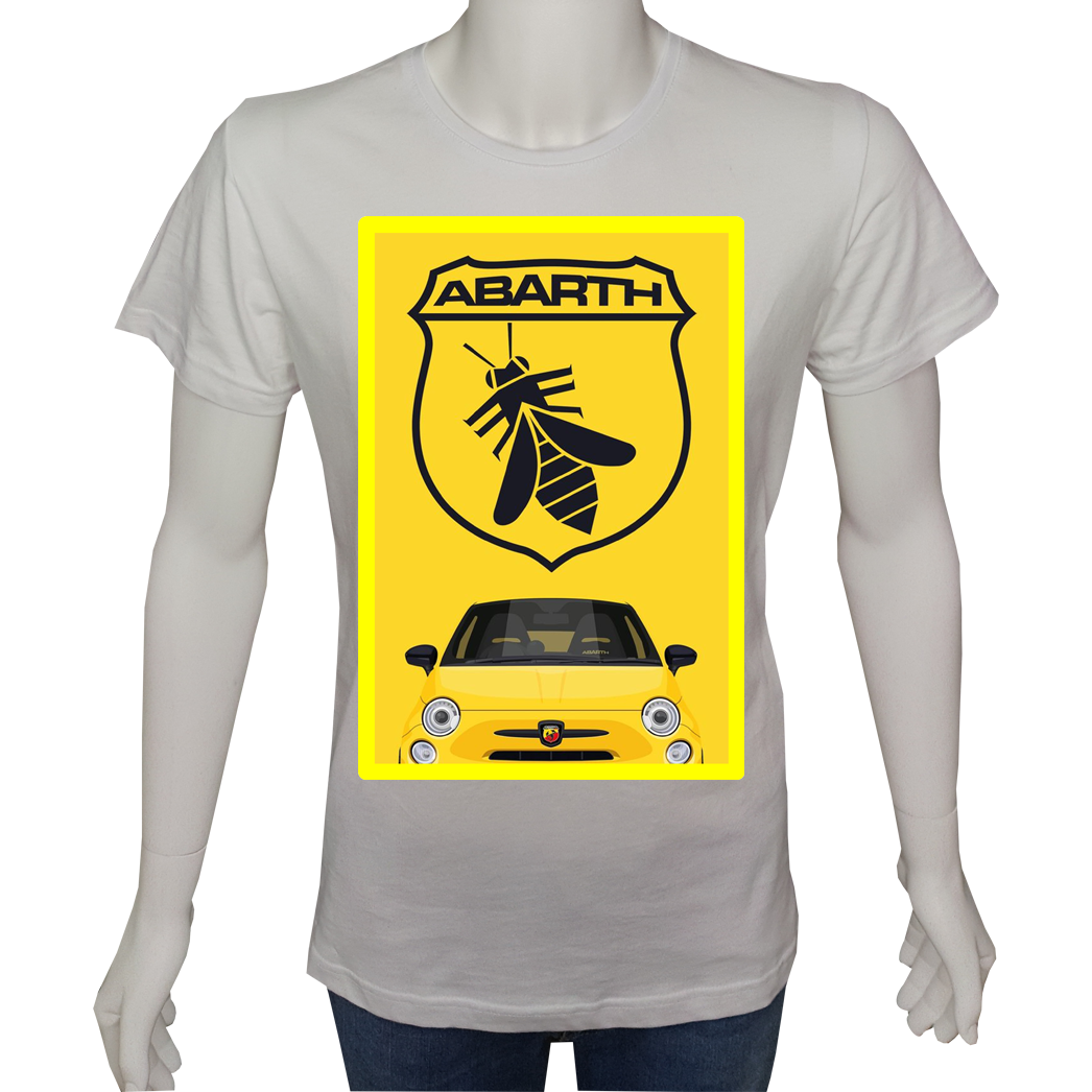 Unisex T-shirt Beyaz 'Oto / Abarth3' Baskılı