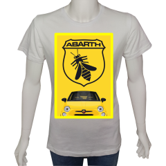 Unisex T-shirt Beyaz 'Oto / Abarth3' Baskılı