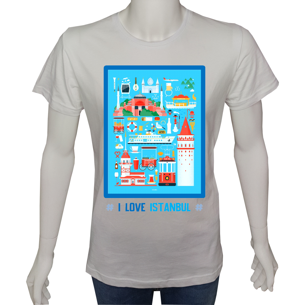 Regular Unisex T-shirt Beyaz 'Ülke&Şehir / İstanbul2' Baskılı