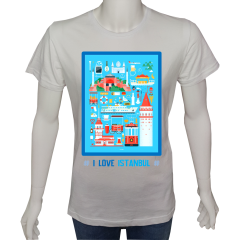 Regular Unisex T-shirt Beyaz 'Ülke&Şehir / İstanbul2' Baskılı