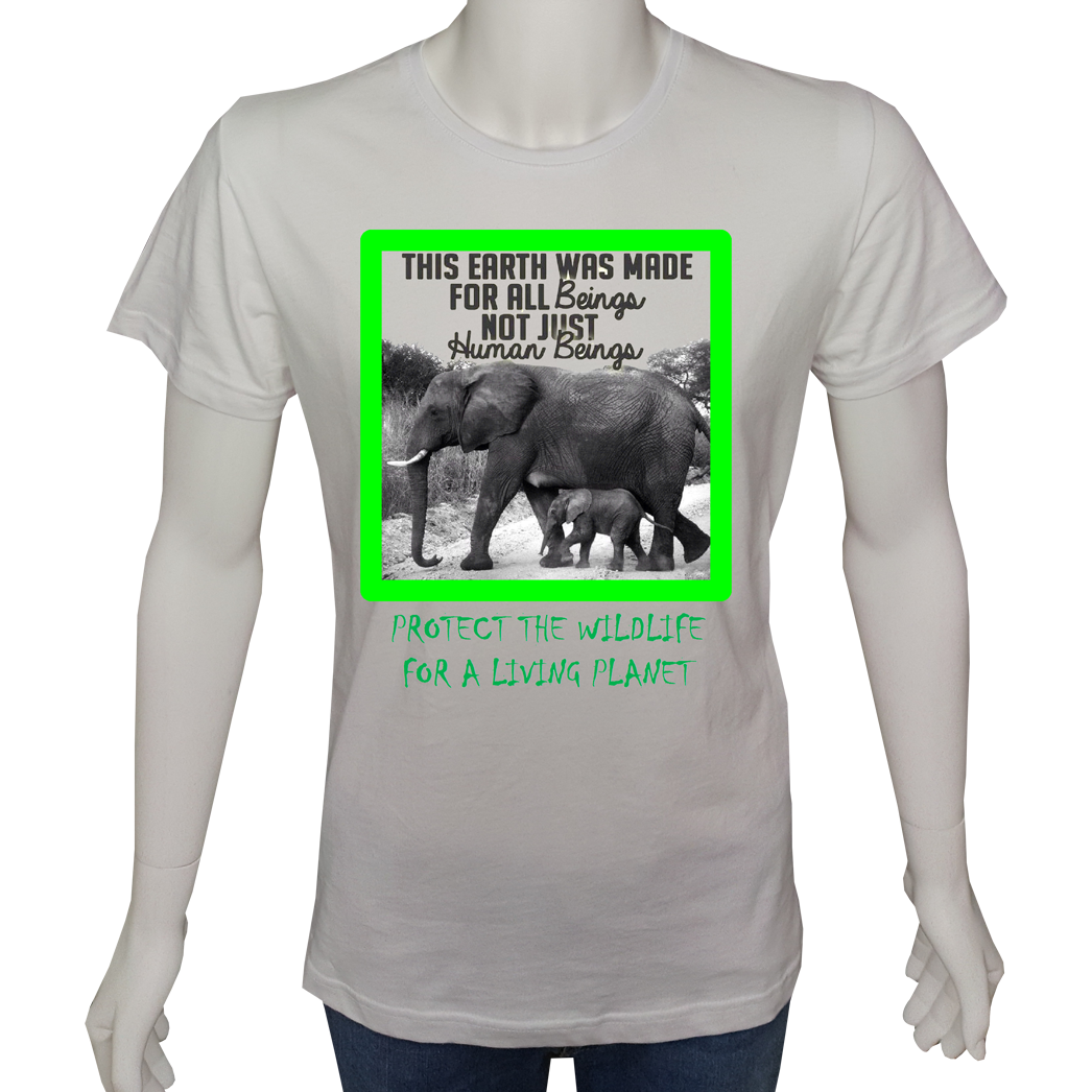 Unisex T-shirt Beyaz 'Doğa&Çevre/Vahşi yaşamı koru2' Baskılı