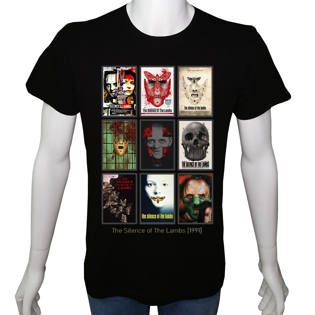 Unisex T-shirt Siyah 'Sinema&Dizi/Kuzuların Sessizliği1' 2Baskılı