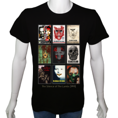 Unisex T-shirt Siyah 'Sinema&Dizi/Kuzuların Sessizliği1' 2Baskılı