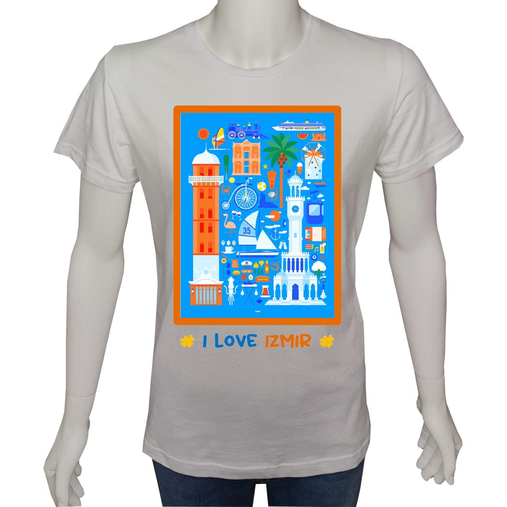 Regular Unisex T-shirt Beyaz 'Ülke&Şehir / İzmir1' Baskılı
