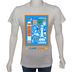 Regular Unisex T-shirt Beyaz 'Ülke&Şehir / İzmir1' Baskılı