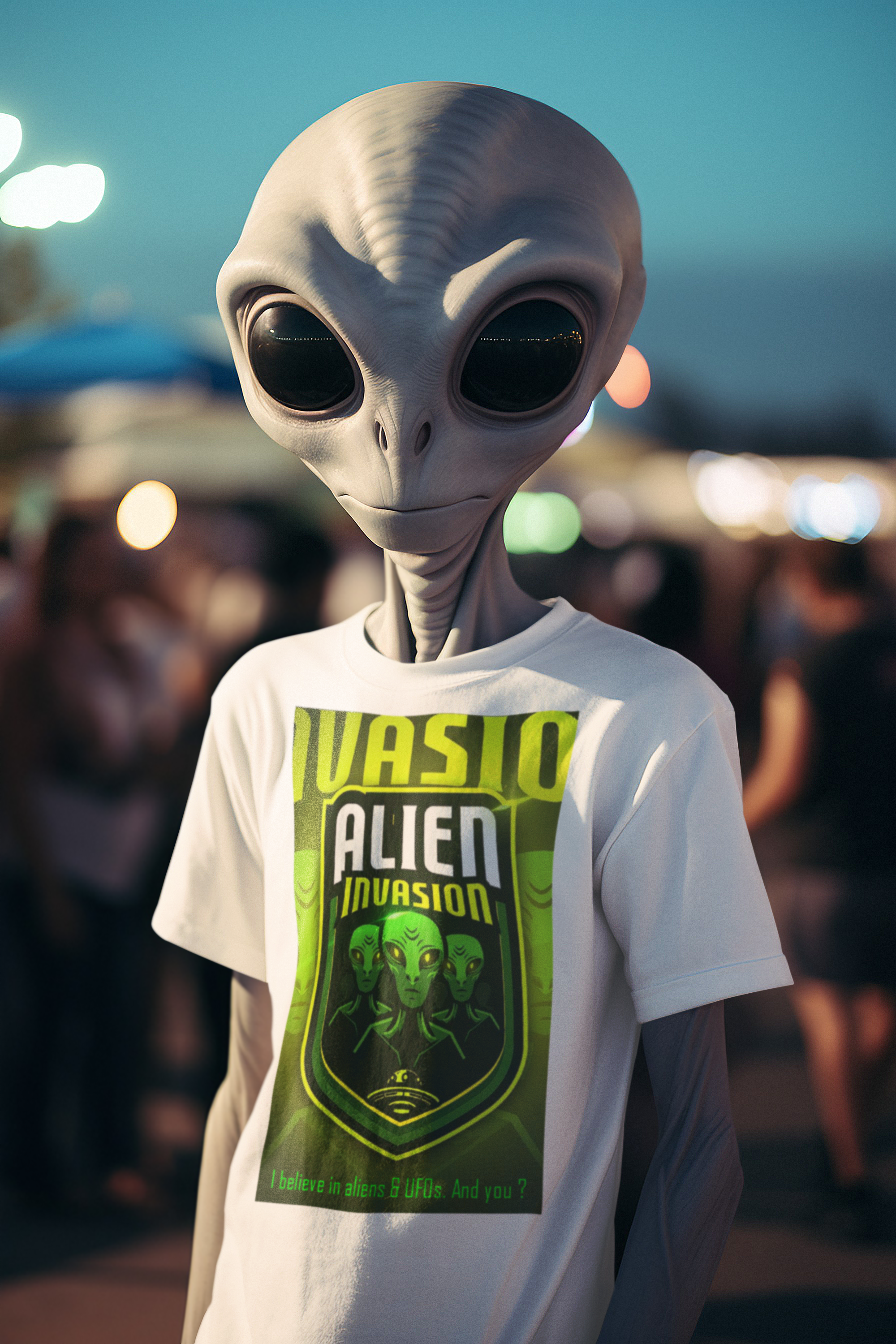 Unisex T-shirt Beyaz 'Uçak&Uzay / Alien7' Baskılı