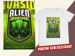 Unisex T-shirt Beyaz 'Uçak&Uzay / Alien7' Baskılı