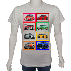 Unisex T-shirt Beyaz 'Oto / Oto2' Baskılı