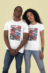 Unisex T-shirt Beyaz 'Oto / Formula1' Baskılı