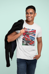 Unisex T-shirt Beyaz 'Oto / Formula1' Baskılı