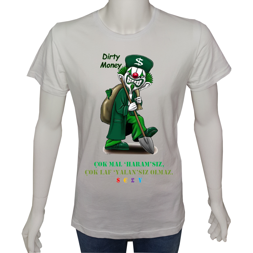Unisex T-shirt Beyaz 'UyandırmaServisi / KirliPara' Baskılı