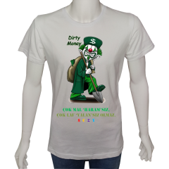 Unisex T-shirt Beyaz 'UyandırmaServisi / KirliPara' Baskılı