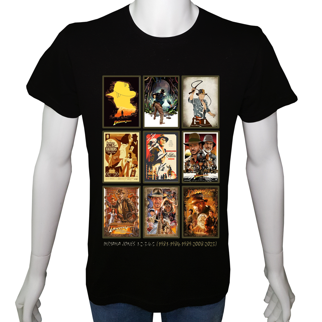 Unisex T-shirt Siyah 'Sinema&Dizi/İndianaJones1' 2Baskılı