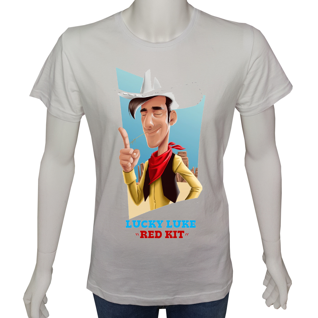 Unisex T-shirt Beyaz 'Çizgi Film&Roman / Red Kit2' Baskılı
