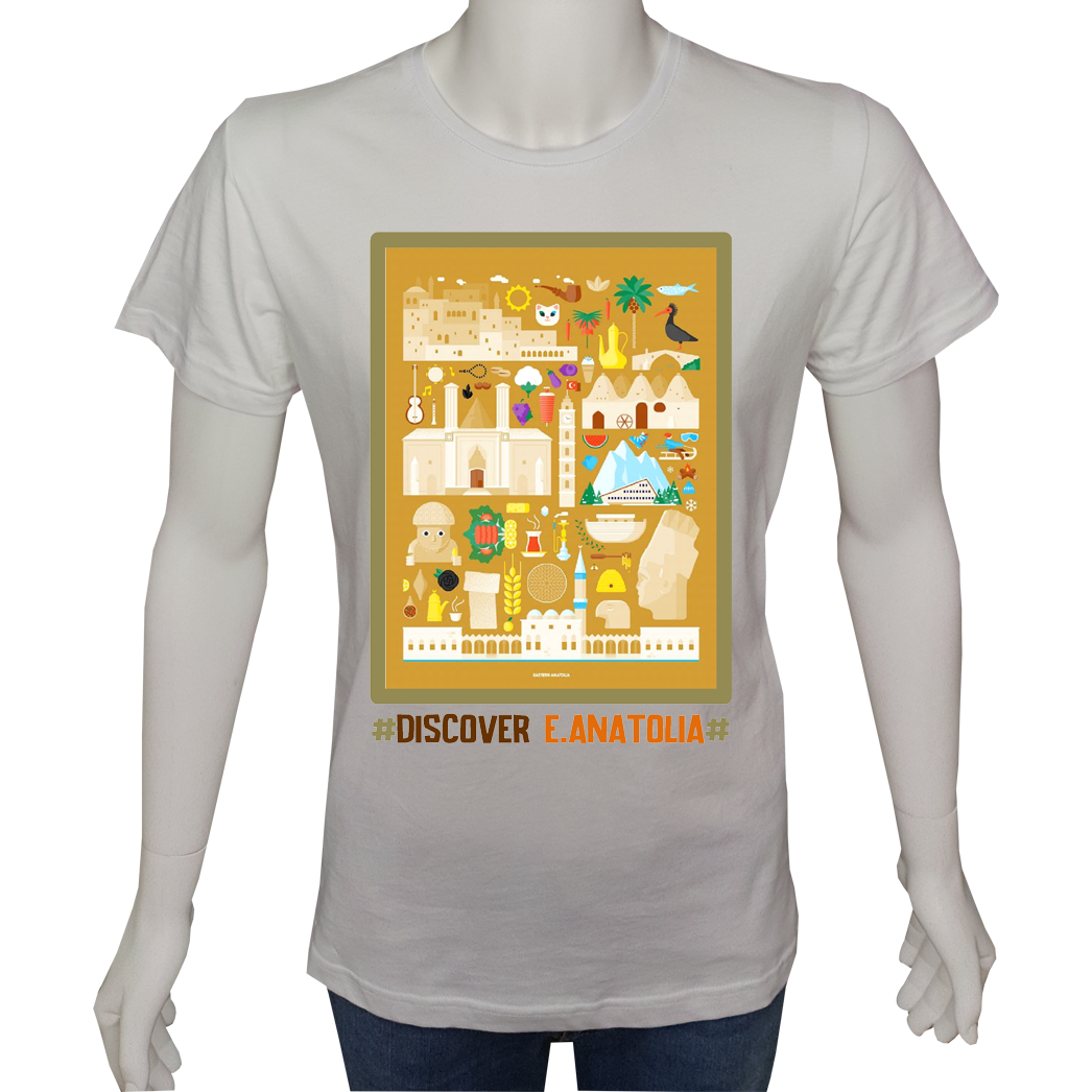 Regular Unisex T-shirt Beyaz 'Ülke&Şehir / Anadolu1' Baskılı