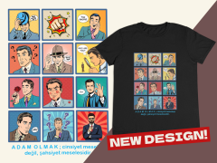 Erkek T-shirt Siyah 'Karikatür1' Baskılı