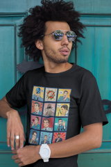 Erkek T-shirt Siyah 'Karikatür1' Baskılı