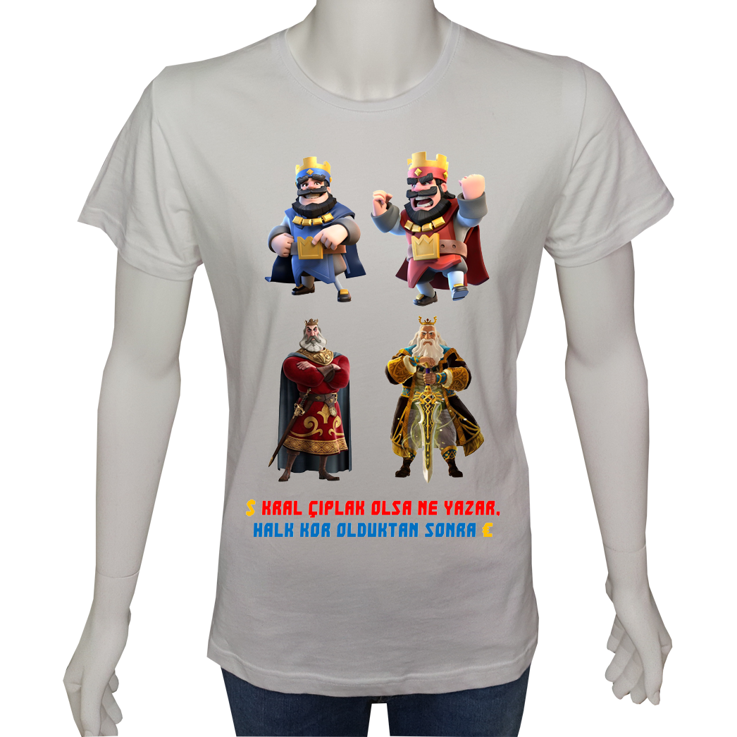 Unisex T-shirt Beyaz 'UyandırmaServisi / KralÇıplak' Baskılı
