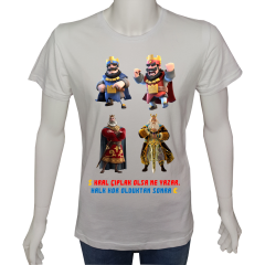 Unisex T-shirt Beyaz 'UyandırmaServisi / KralÇıplak' Baskılı