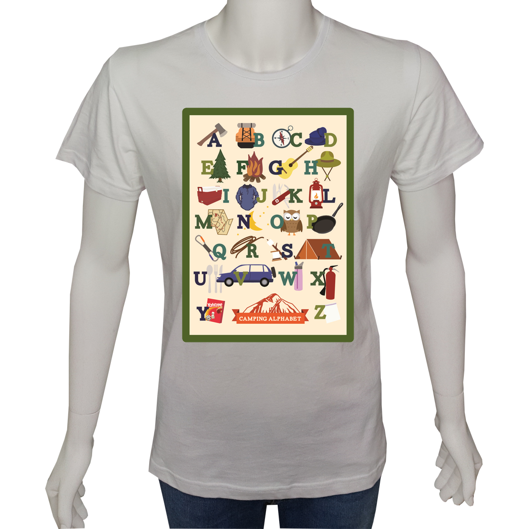 Unisex T-shirt Beyaz 'Kamp&Macera / Kamp1' Baskılı