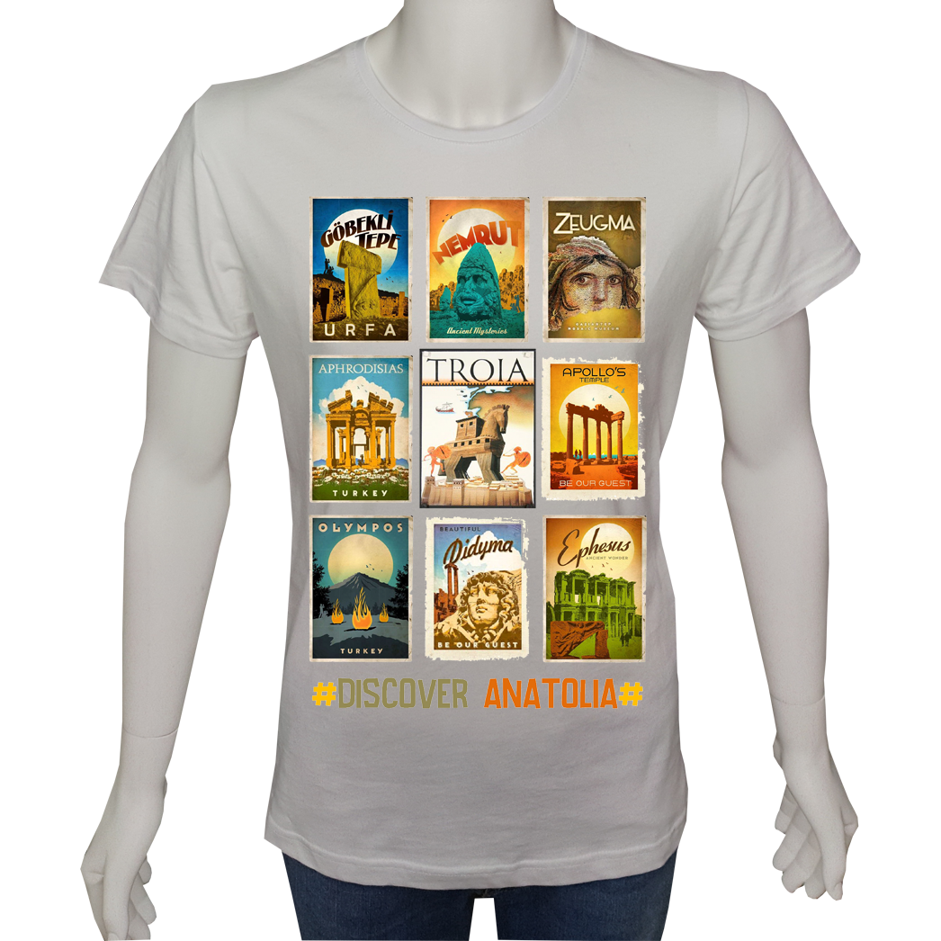 Regular Unisex T-shirt Beyaz 'Ülke&Şehir / Anadolu2' Baskılı