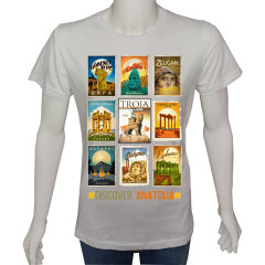 Regular Unisex T-shirt Beyaz 'Ülke&Şehir / Anadolu2' Baskılı