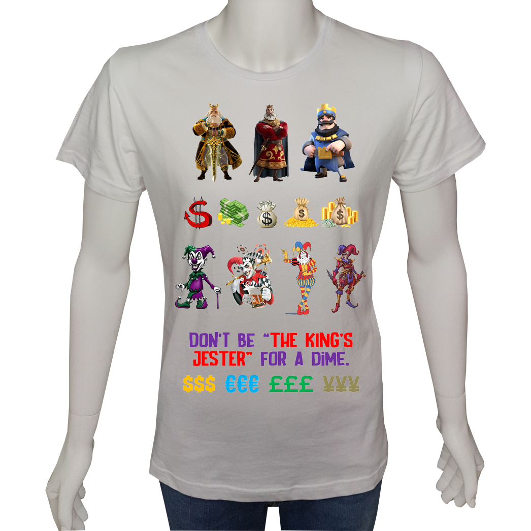 Unisex T-shirt Beyaz 'UyandırmaServisi / KralınSoytarısı' Baskılı