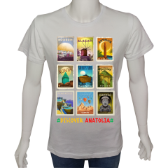 Regular Unisex T-shirt Beyaz 'Ülke&Şehir / Anadolu3' Baskılı