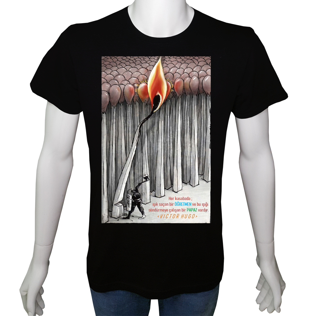 Unisex T-shirt Beyaz 'UyandırmaServisi / Öğretmen&Papaz' Baskılı