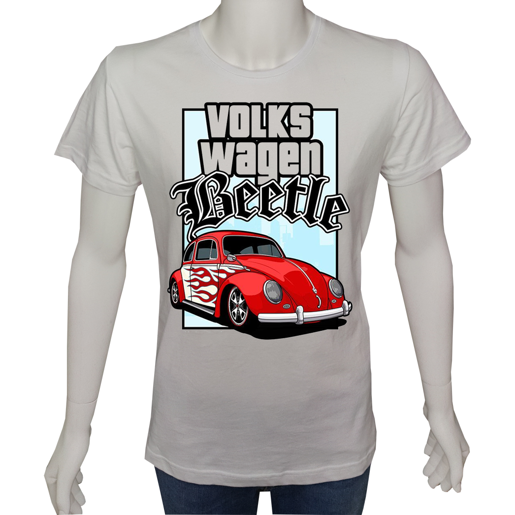 Unisex T-shirt Beyaz 'Oto / VW2' Baskılı