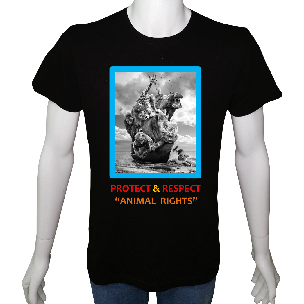 Unisex T-shirt Siyah 'Doğa&Çevre / Hayvan Hakları8' Baskılı
