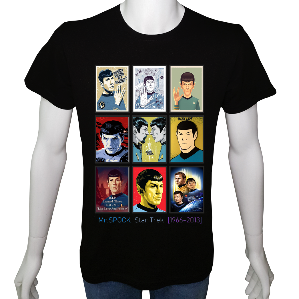 Unisex T-shirt Siyah 'Sinema&Dizi/Mr.Spock1' 2Baskılı