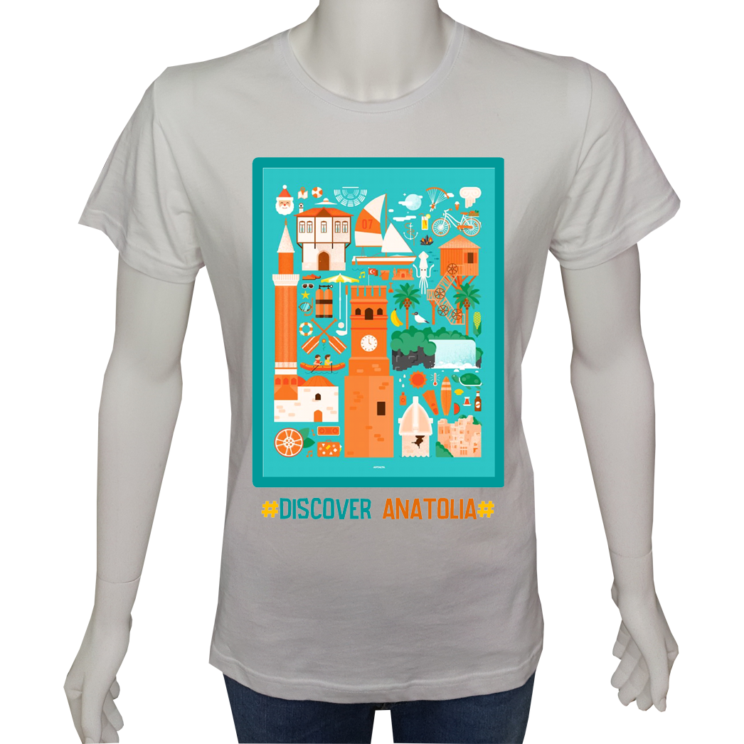 Regular Unisex T-shirt Beyaz 'Ülke&Şehir / Anadolu5' Baskılı