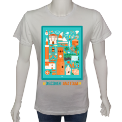 Regular Unisex T-shirt Beyaz 'Ülke&Şehir / Anadolu5' Baskılı