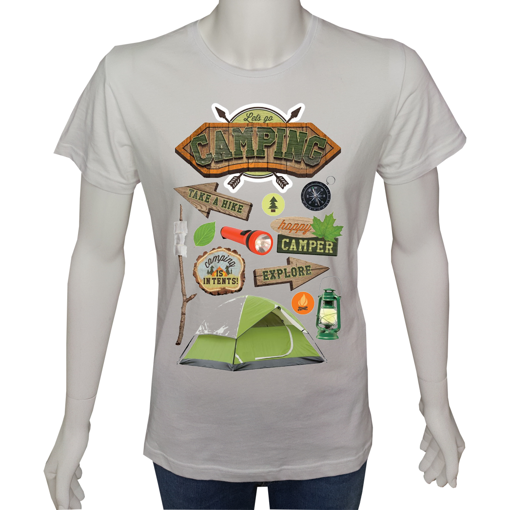 Unisex T-shirt Beyaz 'Kamp&Macera / Kamp5' Baskılı