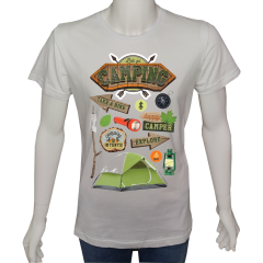 Unisex T-shirt Beyaz 'Kamp&Macera / Kamp5' Baskılı
