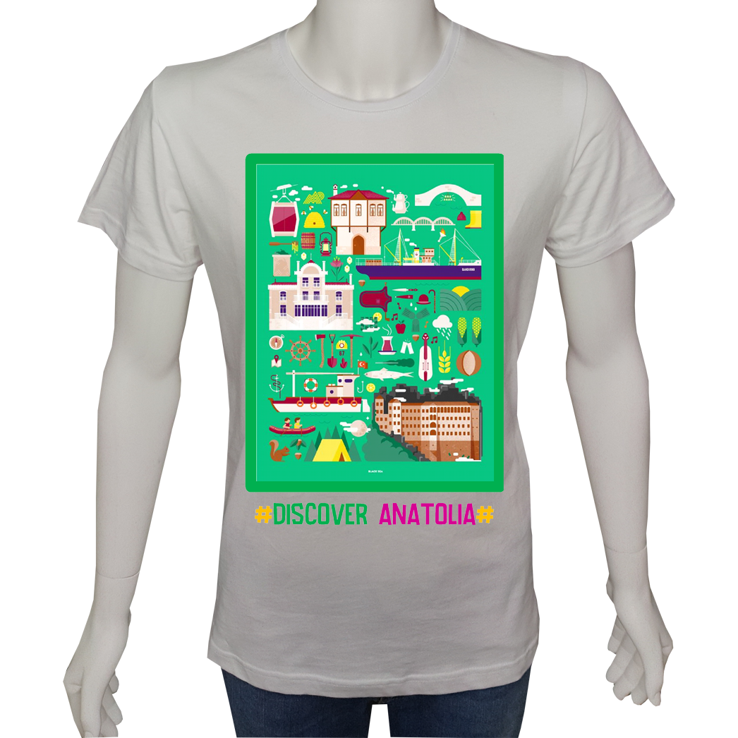 Regular Unisex T-shirt Beyaz 'Ülke&Şehir / Anadolu6' Baskılı